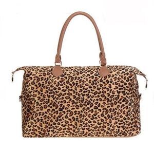 Large Leopard Weekender Tote Duffel Fur Hide Bag For Travel New